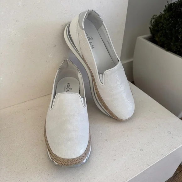 Hogan White and Gray Women's Platform Sneaker Loafers - Size 40.5 - Picture 1 of 11